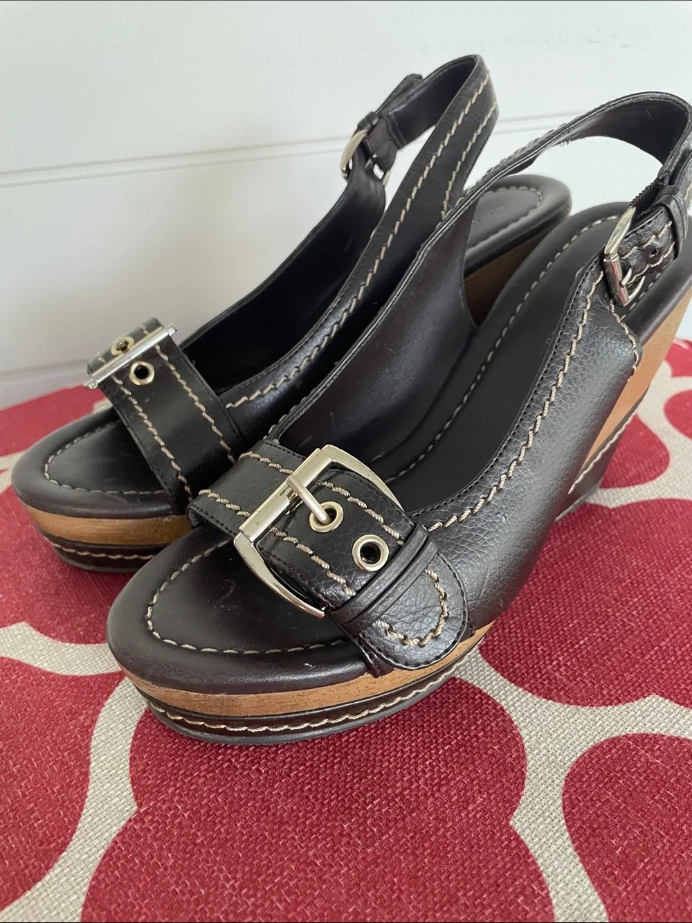 Montego Bay Club Wedge Open-Toe Sandals With Buckles Size 7